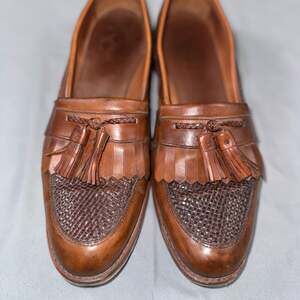 Allen Edmonds Maxfield Brown Leather Tassel Kiltie Woven Loafers Size 11.5